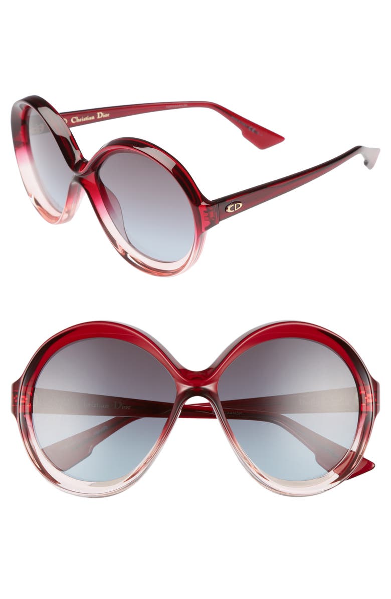 DIOR Bianca 58mm Round Sunglasses, Main, color, Burgundy/ Pink