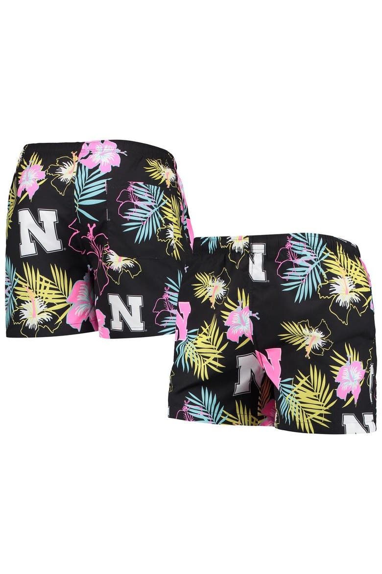 Men's FOCO Black Nebraska Huskers Neon Floral Swim Trunks, Main, color, Black