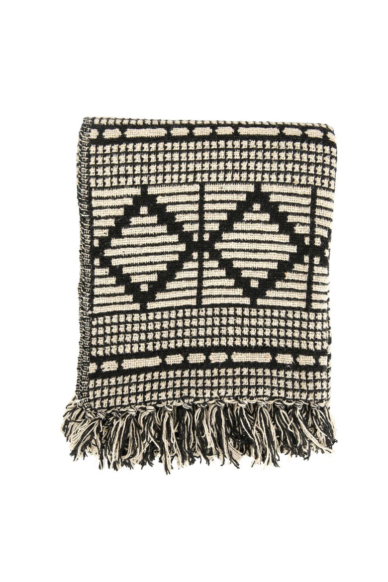 Soft Throw with Diamond Pattern and Fringe, Main, color, Black