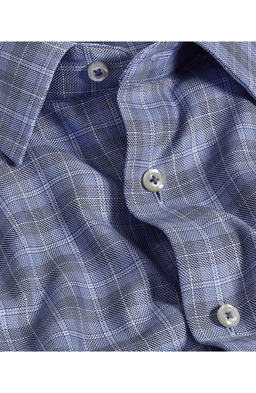 David Donahue Trim Fit Exploded Check Cotton Dress Shirt In Blue