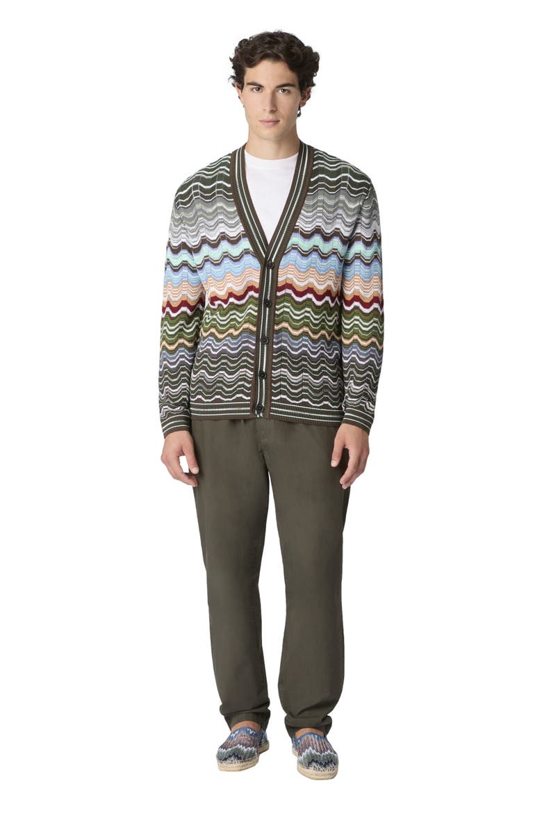 Cotton And Viscose Chevron Cardigan With Greek Motif, Main, color, Multicoloured