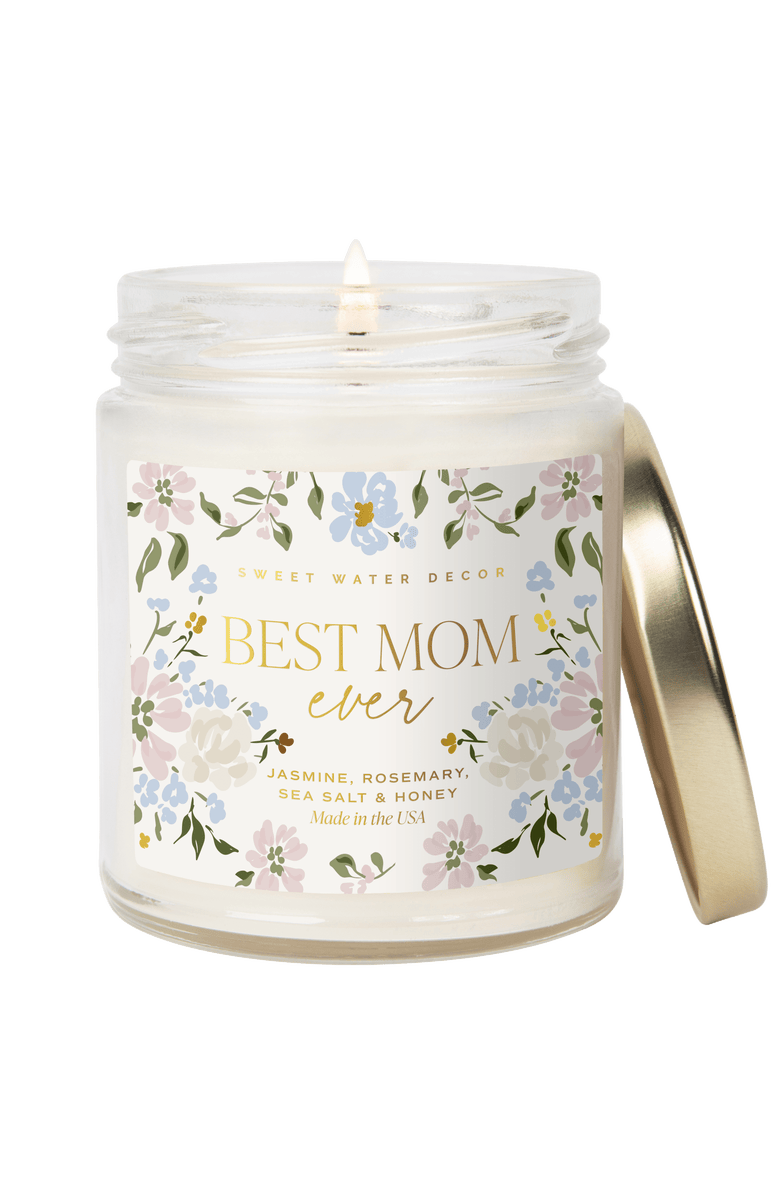 SWEET WATER DECOR 9oz Clear Jar Glass Candle - Patterned Label, Main, color, Best Mom Ever