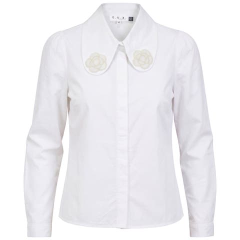 Applique Collar Concealed Button Long Sleeve Blouse