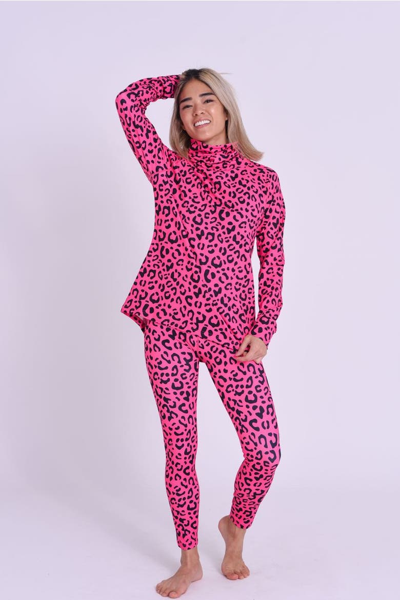 High Neck Baselayer Top - Hotel California Pink Leopard Women's, Alternate, color, multi-colour