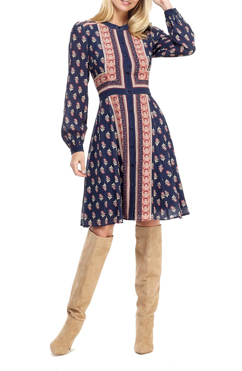 Gal Meets Glam Collection Print Button Front Long Sleeve Dress, Alternate, color,