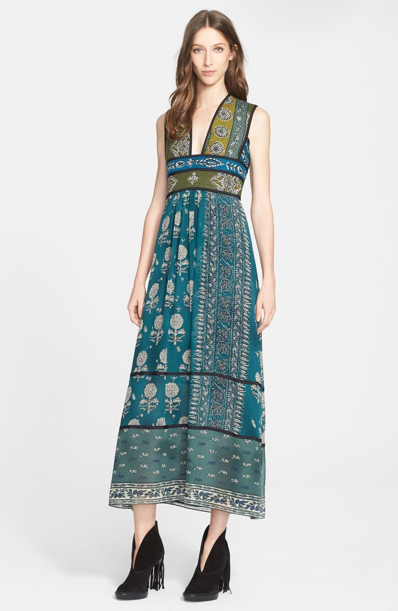 Burberry Prorsum Bohemian Geometric Print Silk Maxi Dress, Main, color, 