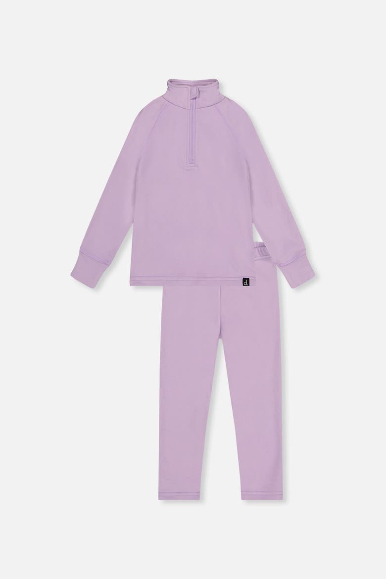 Girl Two Piece Brushed Half-Zip Top & Pants Thermal Underwear, Main, color, Lavender