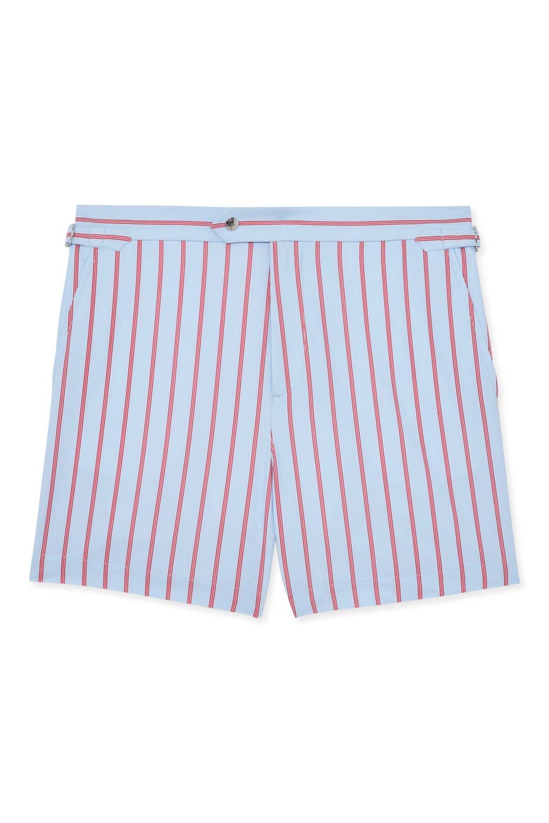 Presley Stripe Side Adjuster Swim Trunks, Alternate, color, SOFT BLUE