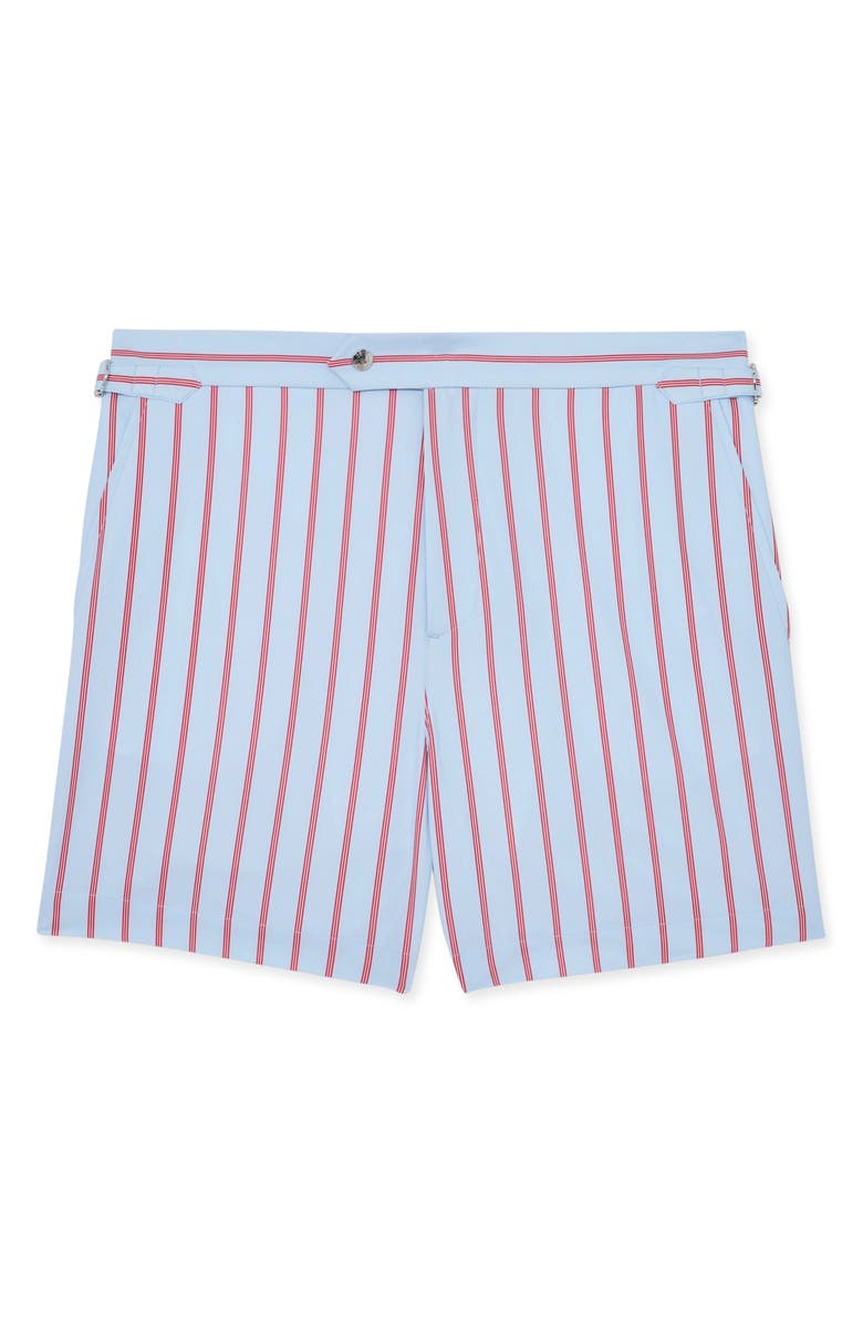Reiss Presley Stripe Side Adjuster Swim Trunks, Alternate, color, Soft Blue