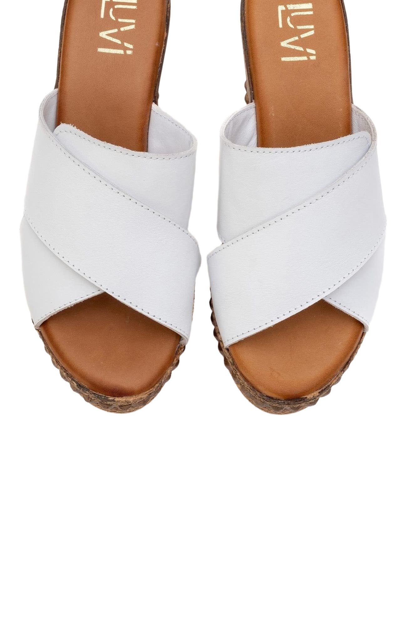 Forever & Always Shoes Lois Wedge Leather Sandal, Alternate, color, White Leather