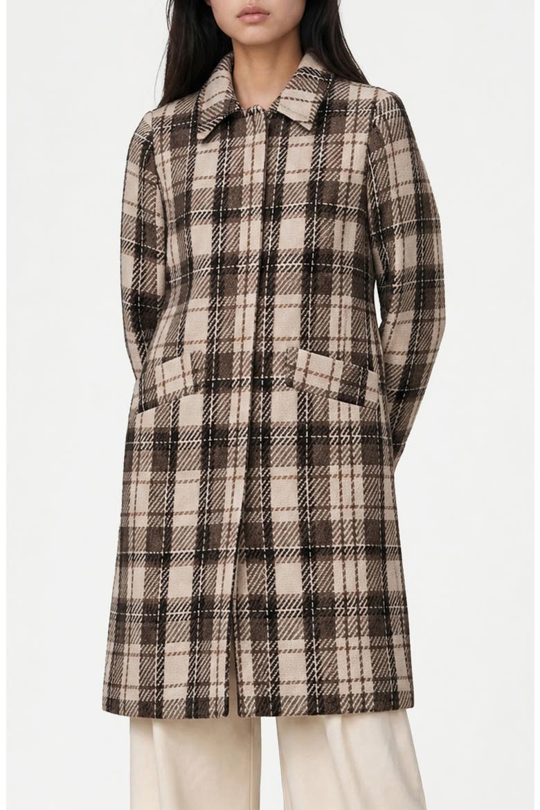 Wallis Plaid Faux Wool Coat, Main, color, BEIGE