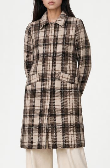 Noize Wallis Plaid Faux Wool Coat In Brown