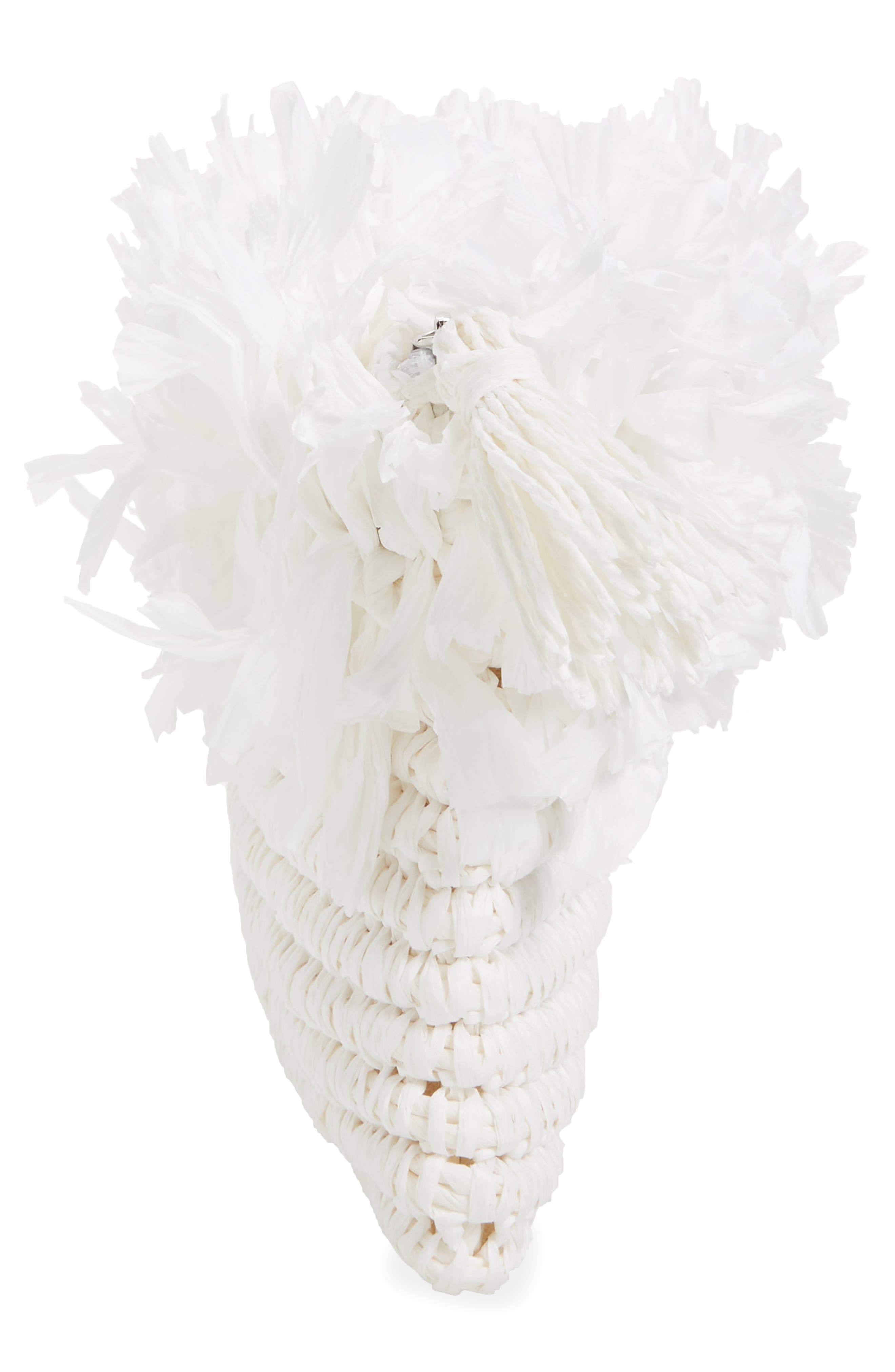 Rose Crochet Straw Clutch, Alternate, color, WHITE