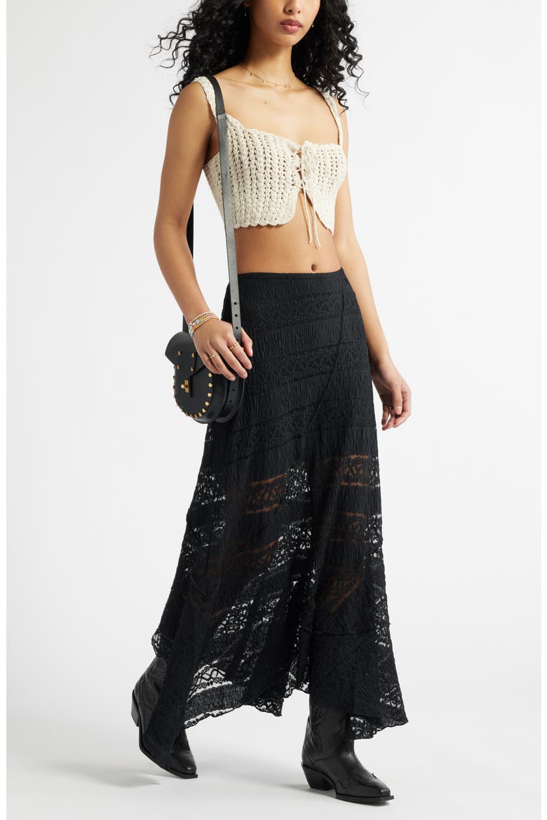 Asymmetric Lace Midi Skirt, Alternate, color, BLACK