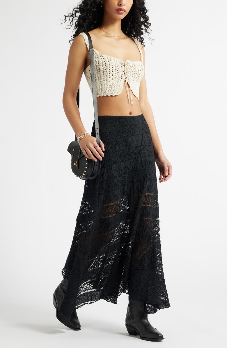 BP. Asymmetric Lace Midi Skirt, Alternate, color, Black