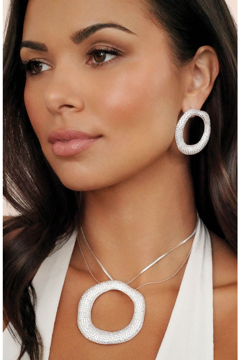 Pavé Cubic Zirconia Open Circle Drop Earrings, Alternate, color, SILVER
