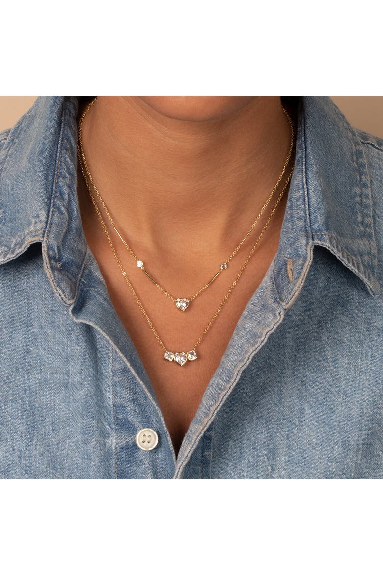 CZ Triple Bezel Bar Pendant Necklace, Alternate, color, Gold