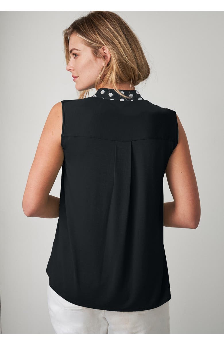 Jessica London Uptown Sleeveless Tie-Neck Blouse, Alternate, color, Black White Tossed Dot