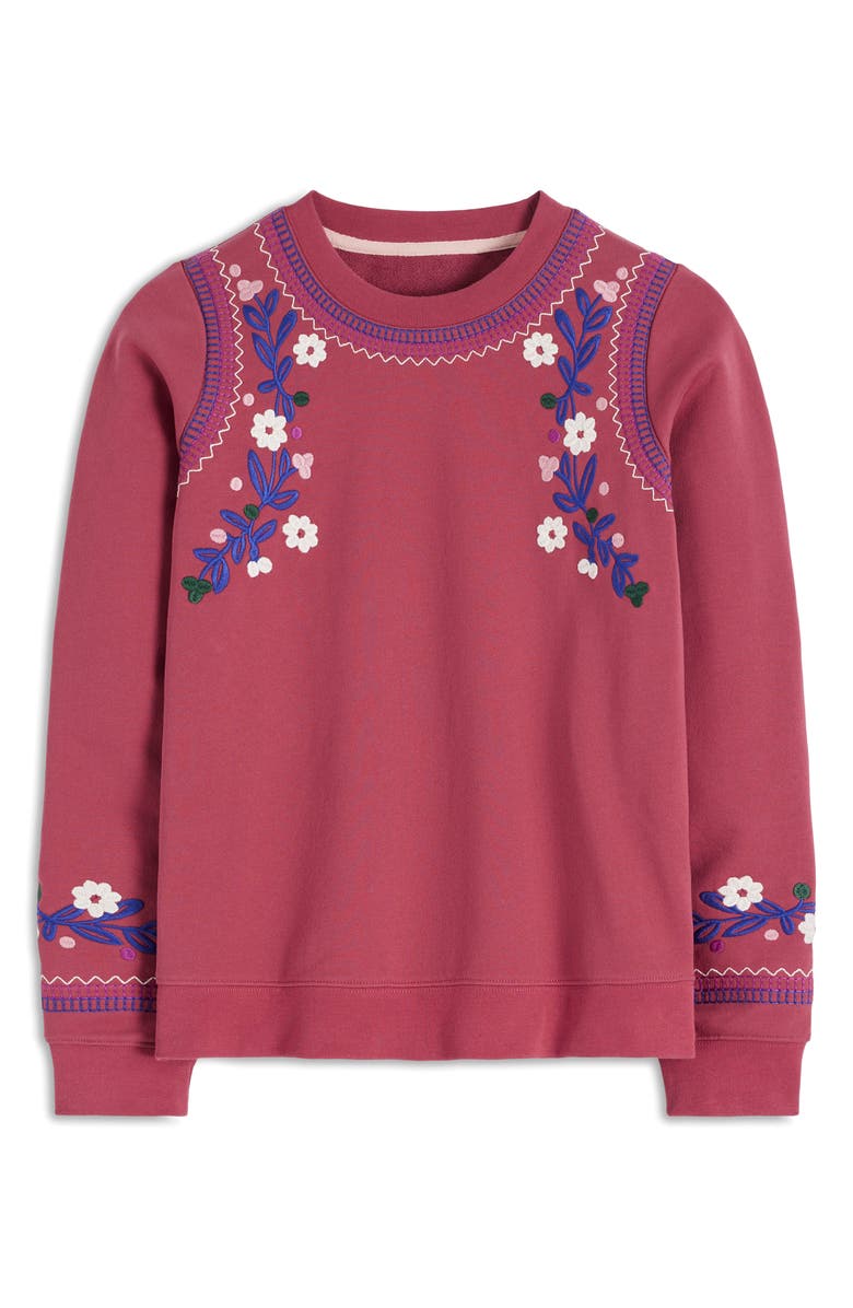 Boden Hannah Embroidered Floral Sweatshirt, Alternate, color, Earth Red