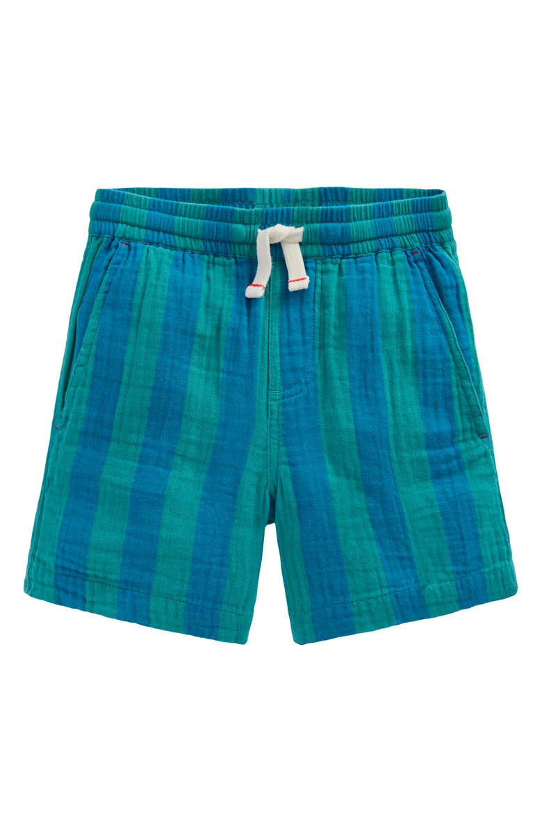 Mini Boden Kids' Double Cloth Cotton Shorts, Main, color, Green And Blue Stripe