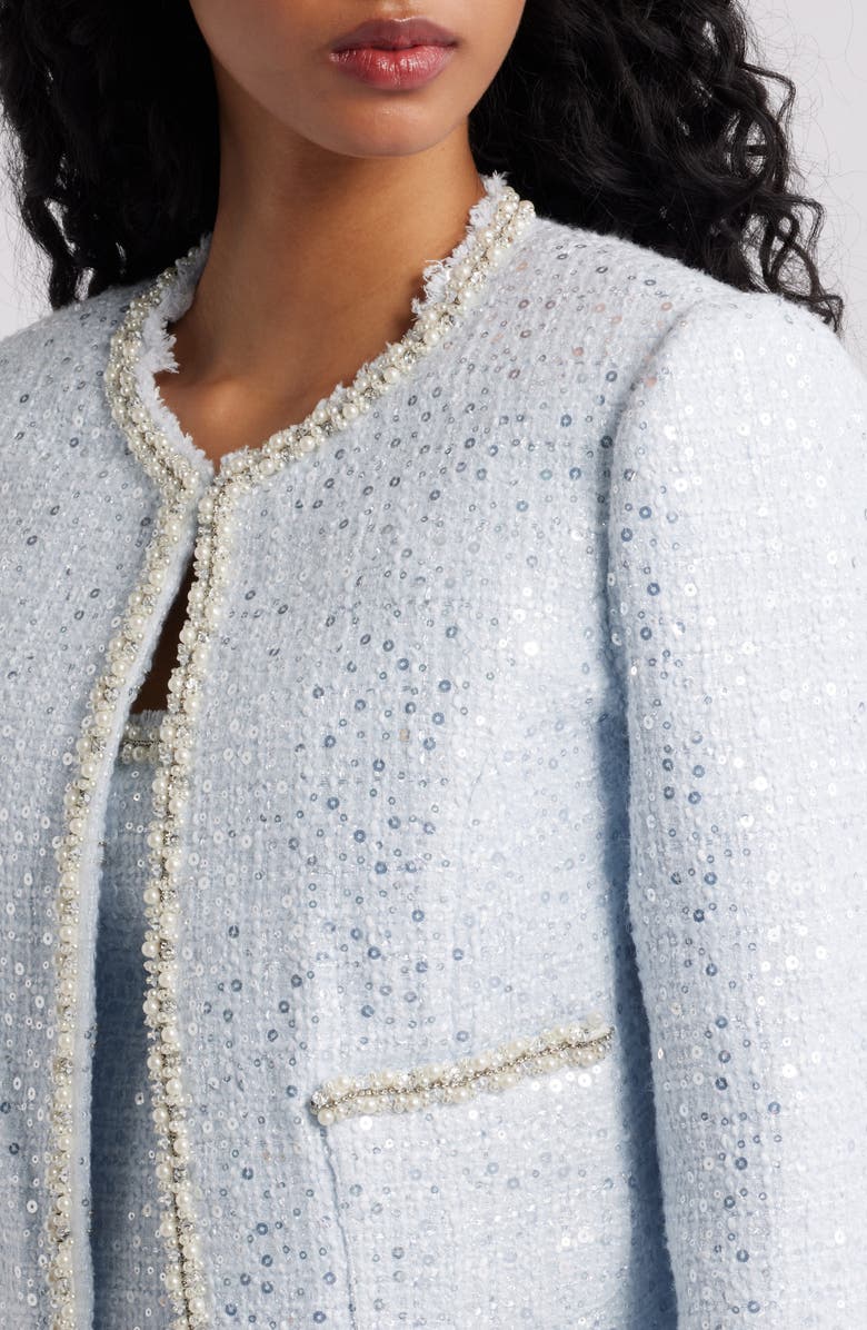 LoveShackFancy Kelli Sequin Embellished Tweed Crop Jacket, Alternate, color, Country Air