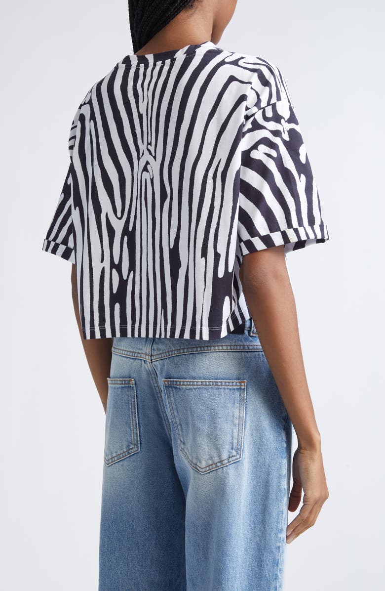 Balmain Logo Zebra Print Crop T-Shirt, Alternate, color, Black/ White