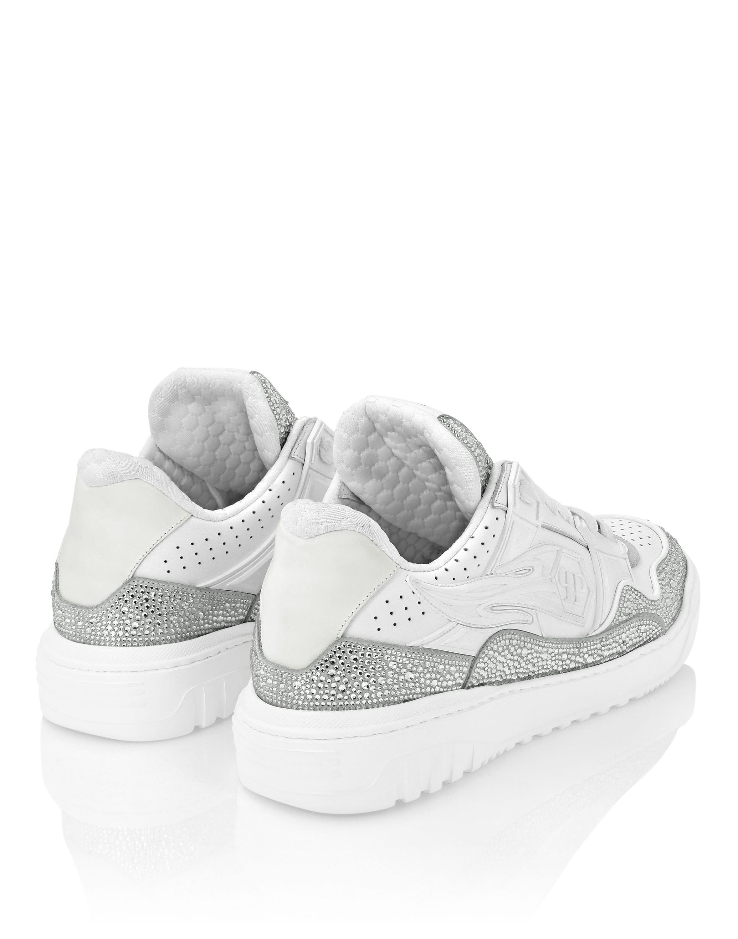 Mix Leather Lo-Top Sneakers Strass Hexagon Men, Alternate, color, white