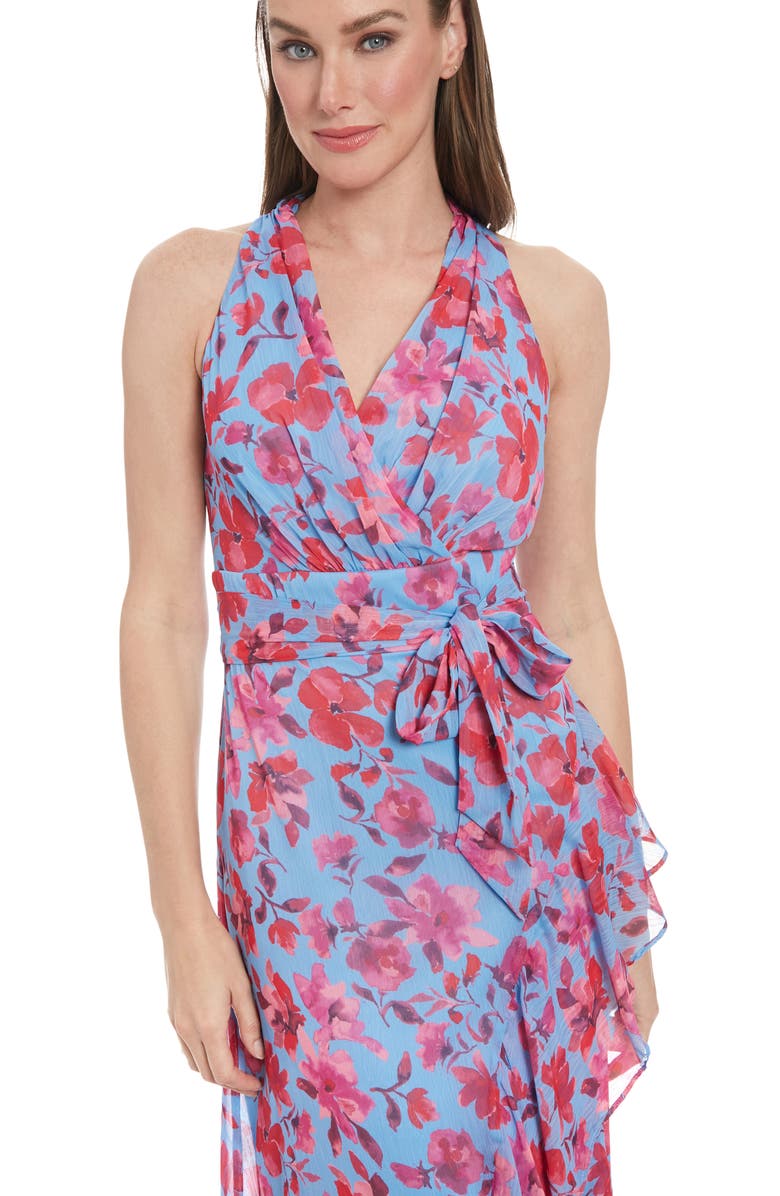 London Times Floral Sleeveless Tie Waist Chiffon Maxi Dress, Alternate, color,