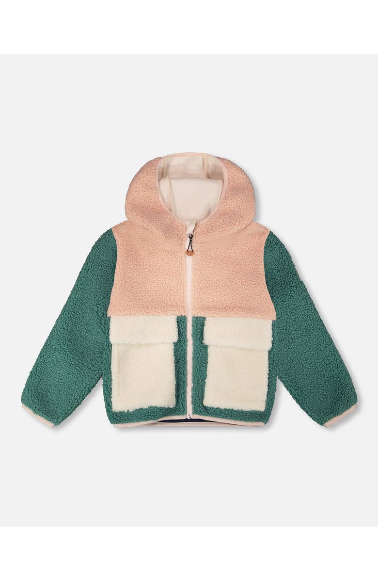 Deux par Deux Girl Long Sleeve Fleece Jacket, Main, color, Light Pink Colorblock