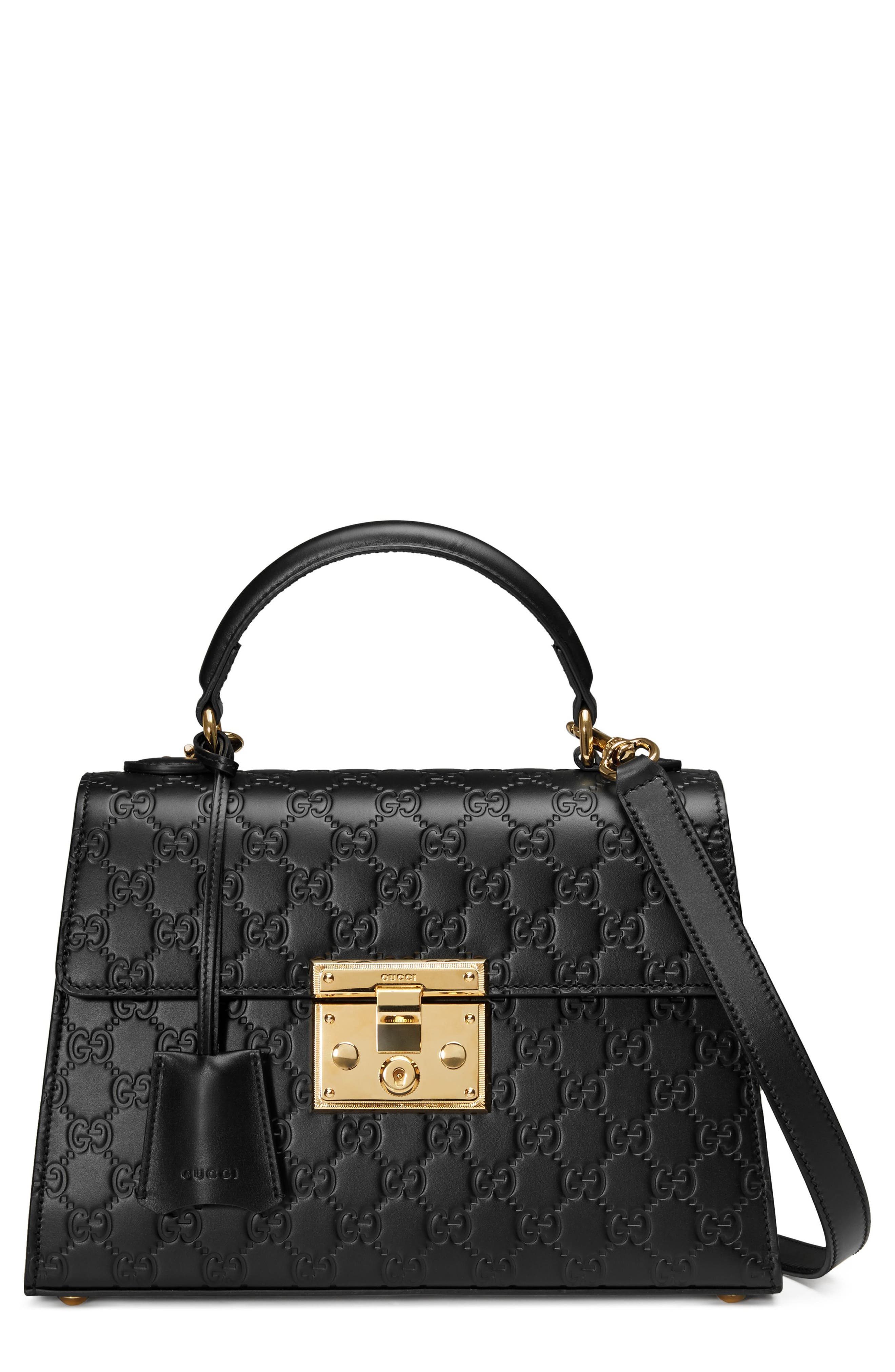 Gucci Small Padlock Top Handle Signature Leather Bag, Main, color, 