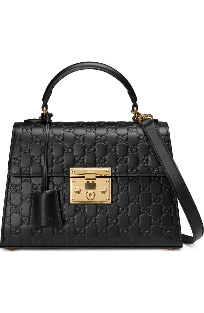 Gucci Small Padlock Top Handle Signature Leather Bag, Main, color,