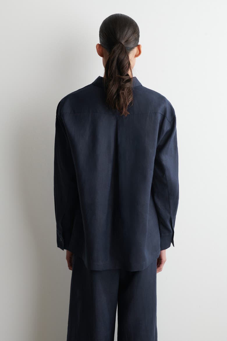 Embroidered-detail Linen Shirt, Alternate, color, NAVY