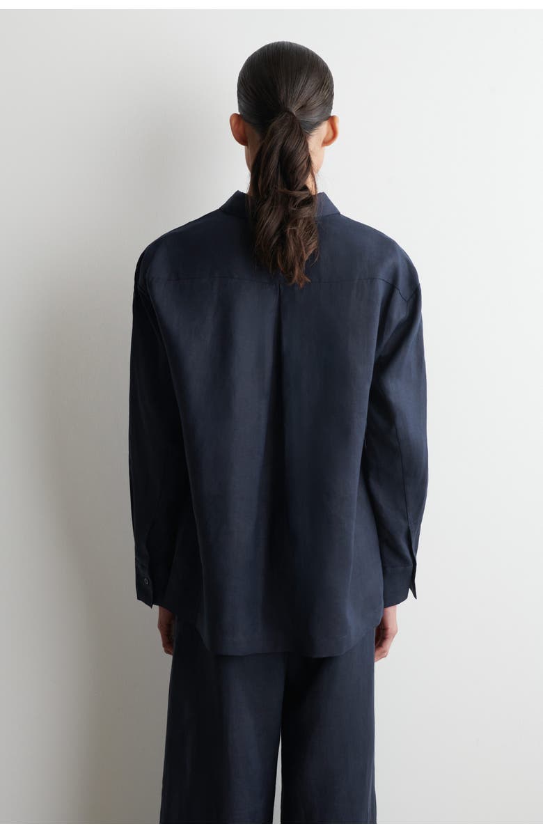 COS Embroidered-detail Linen Shirt, Alternate, color, Navy