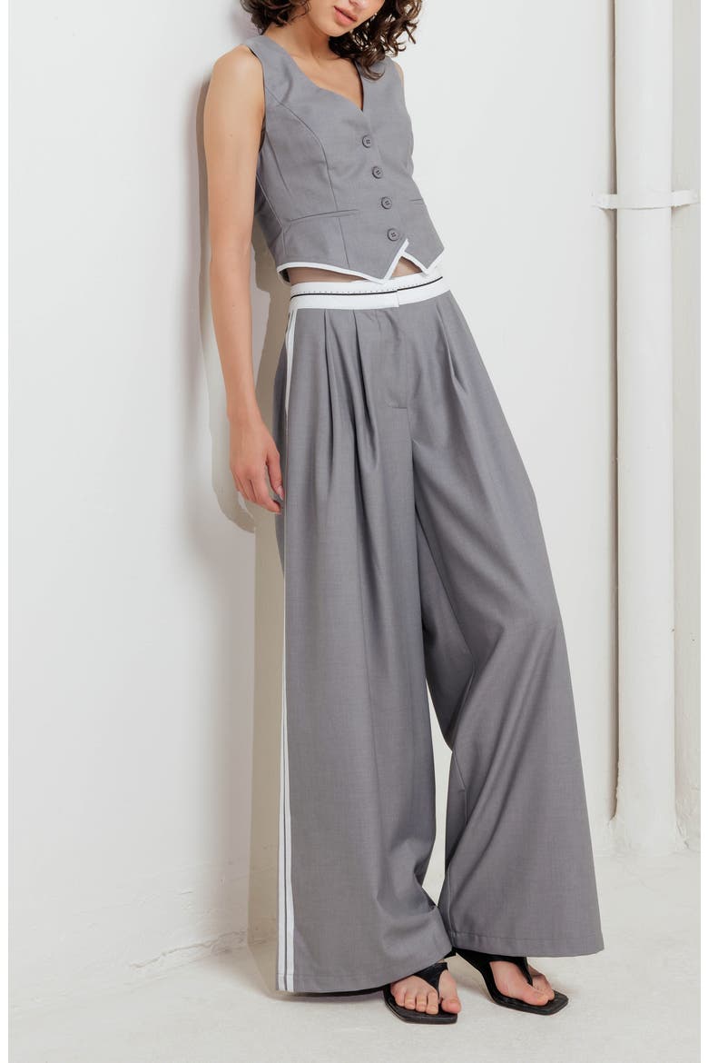 Side Stripe Wide Leg Pants, Alternate, color, GREY/ WHITE