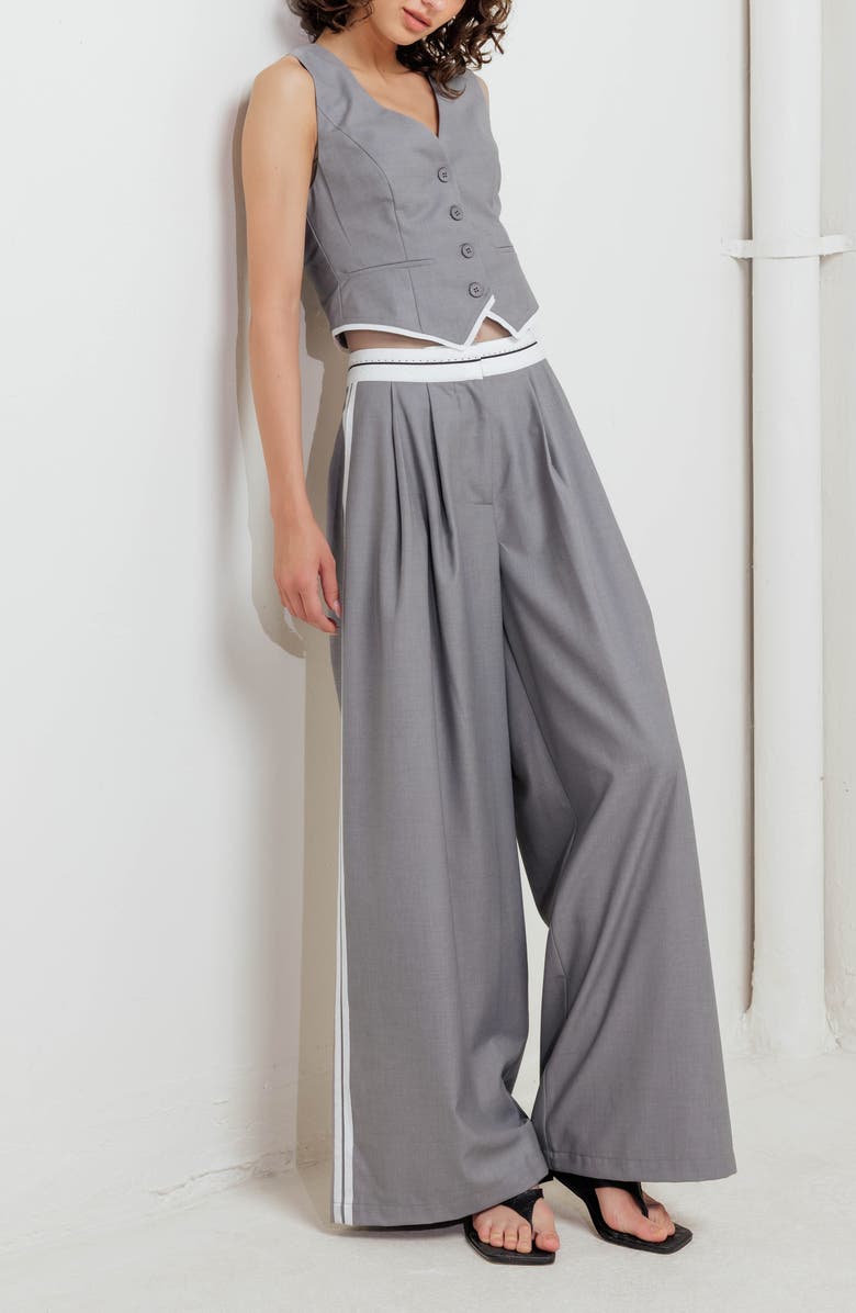 FREEMARKET Side Stripe Wide Leg Pants, Alternate, color, Grey/ White