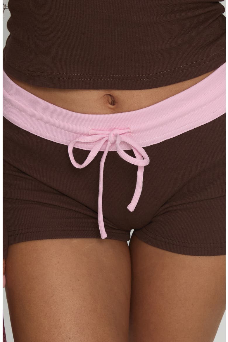 Baseline Ribbed Stretch Cotton Micro Shorts, Alternate, color, BROWN / PINK