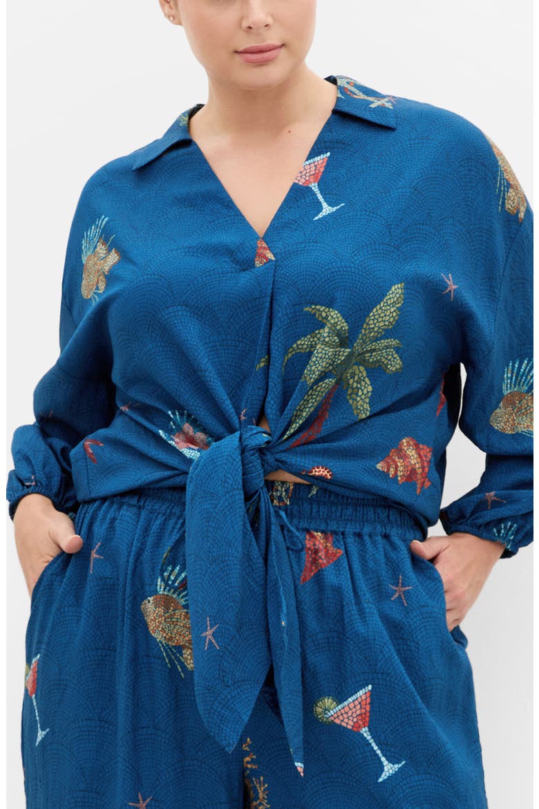 Tia Oversize Tie Front Top, Main, color, NAVY SEA BDR