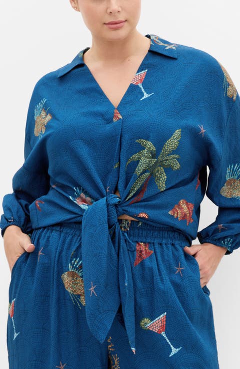 Tia Oversize Tie Front Top (Plus)