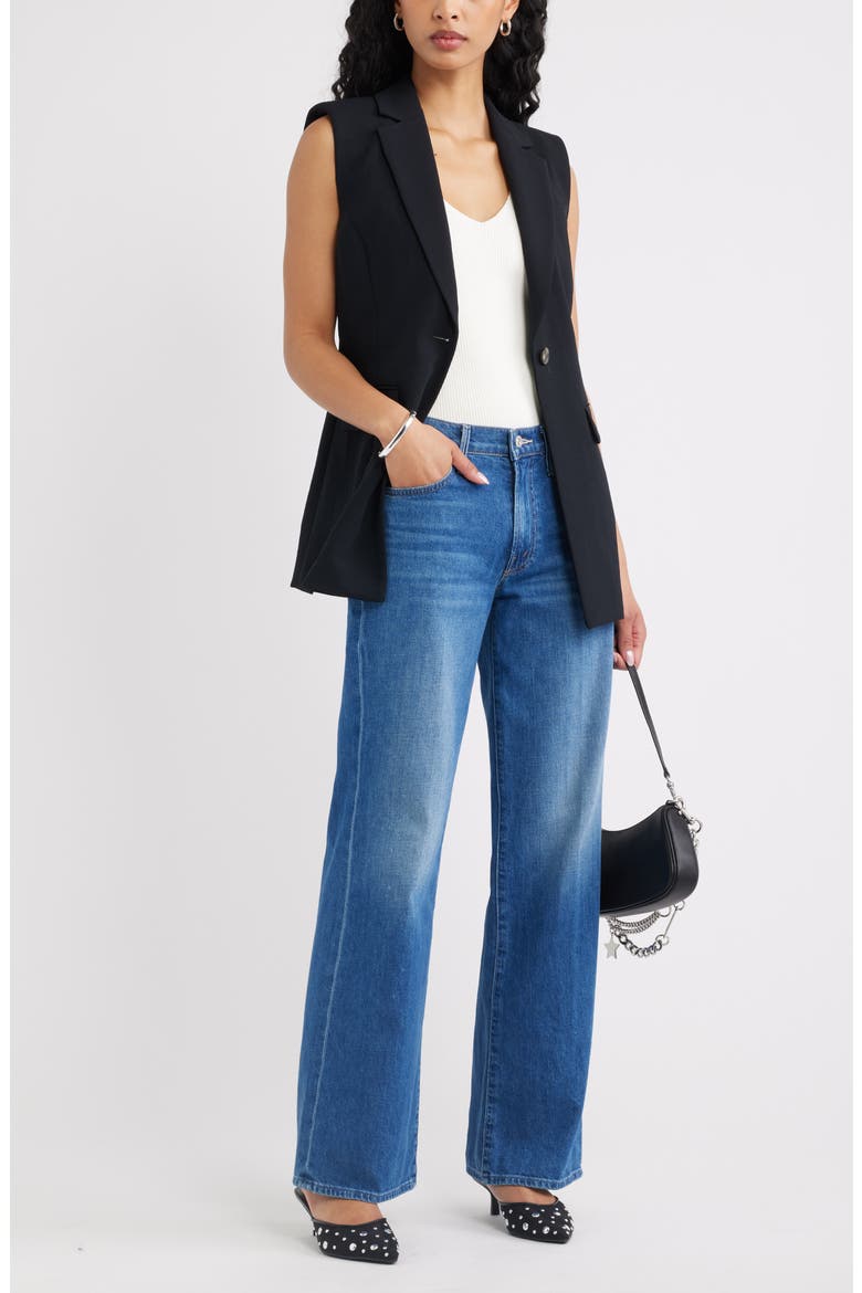 The Curator Belt Detail Longline Vest, Alternate, color, BLACK