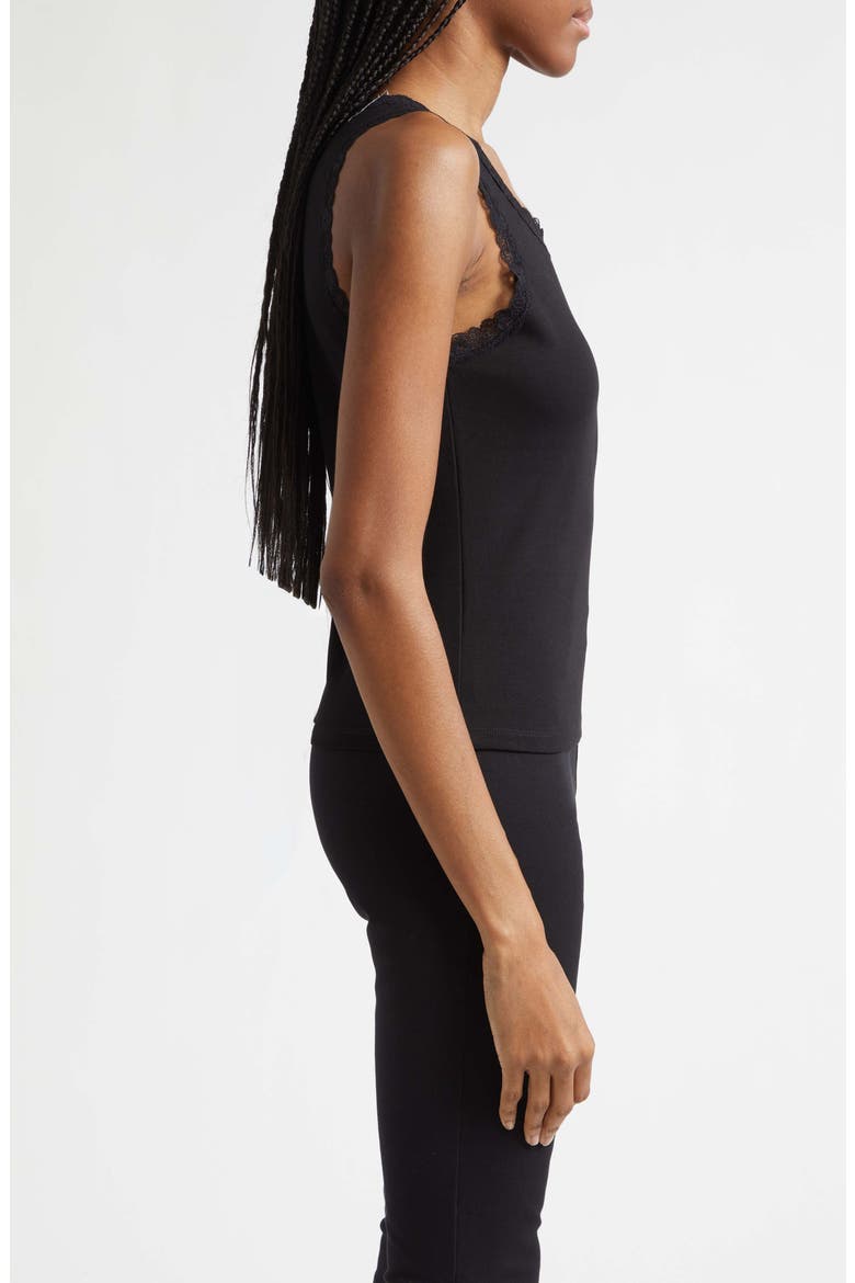 Roberta Lace Trim Cotton Tank, Alternate, color, BLACK
