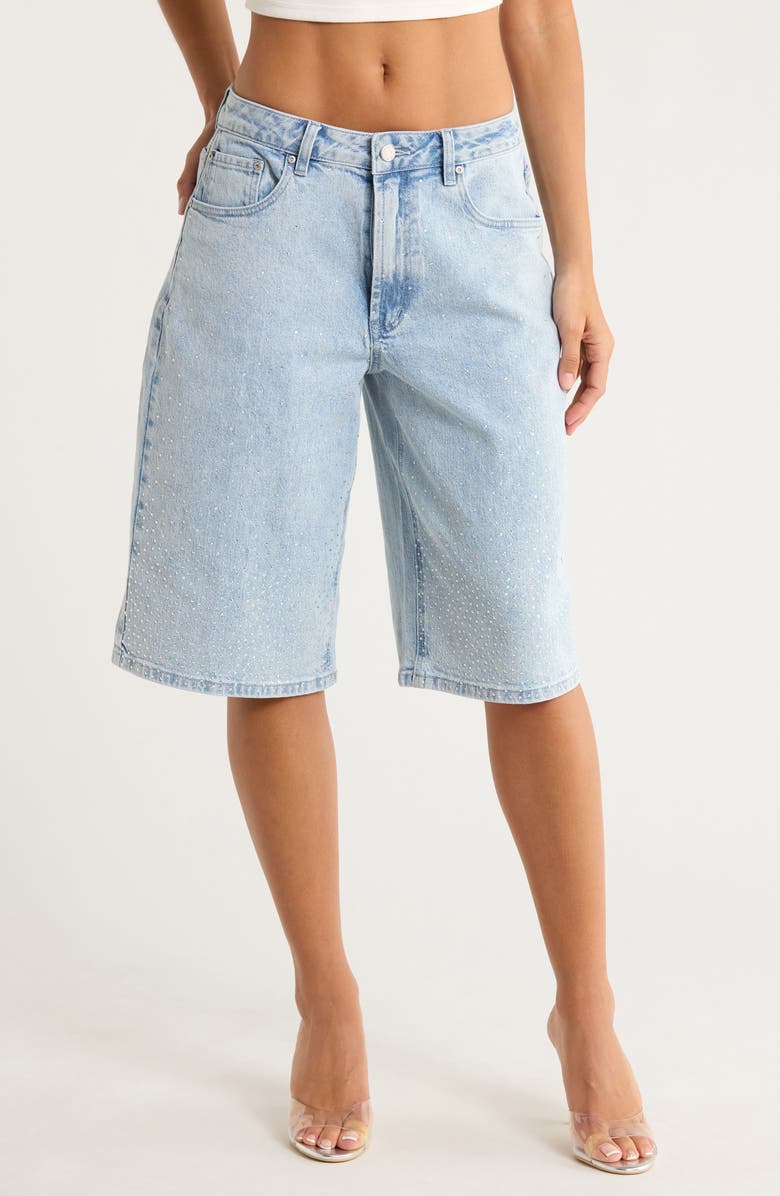 AFRM Low Rise Denim Bermuda Shorts, Main, color, Cristal Blue Wash