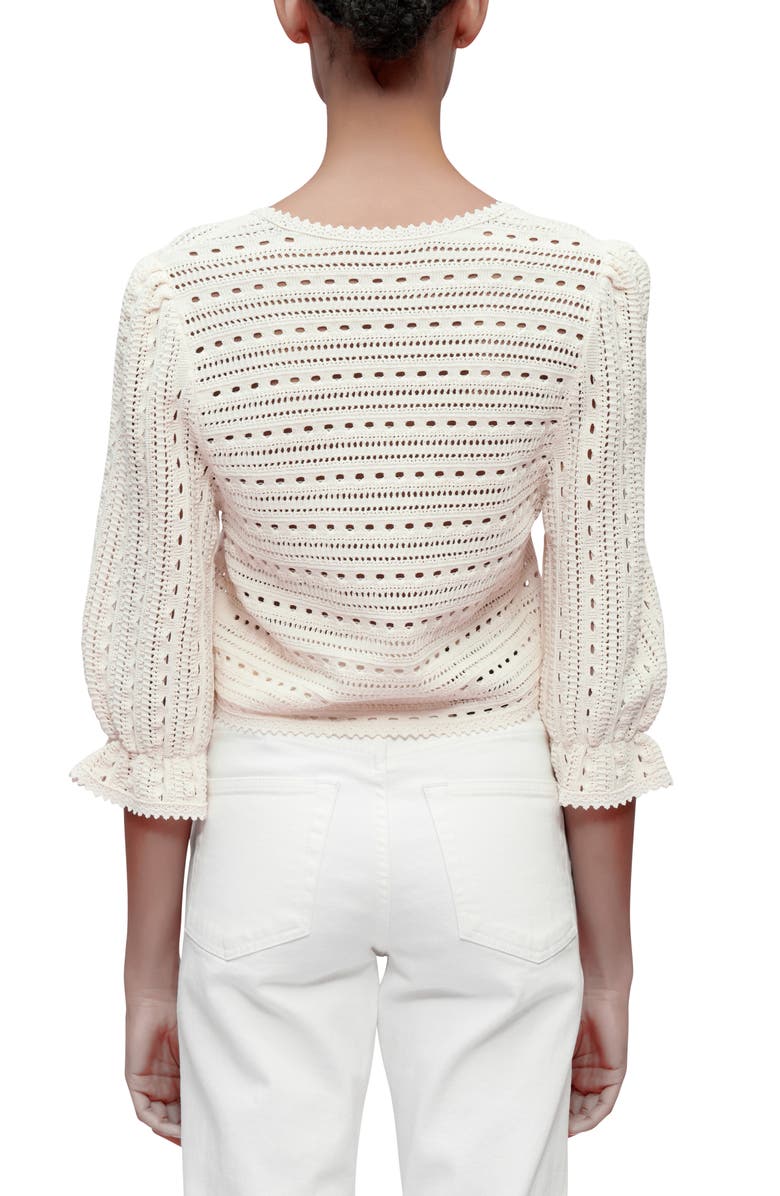 maje Marcia Floral Appliqué Pointelle Sweater, Alternate, color, Blanc