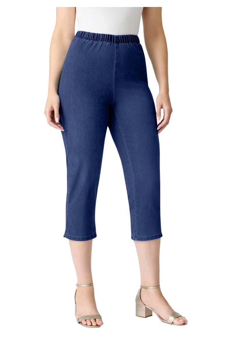 Plus Size Comfort Stretch Capri Jean, Main, color, DARK WASH SANDED