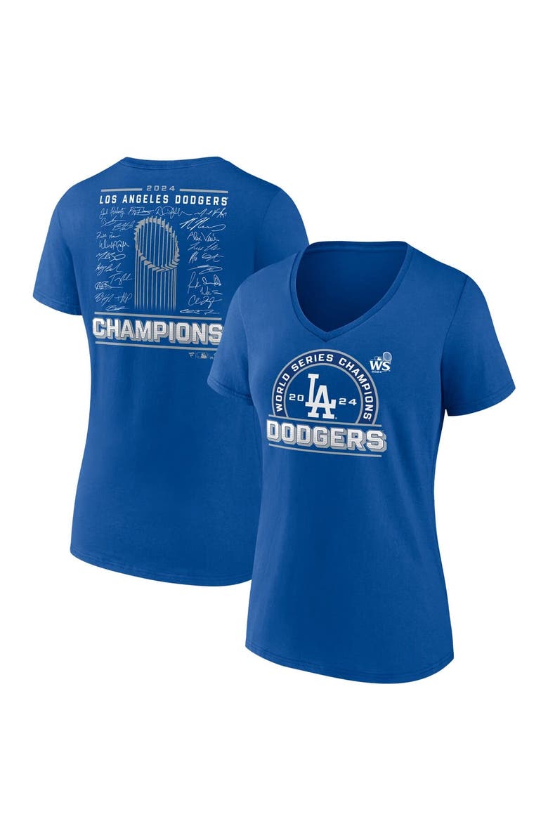 FANATICS Women's Fanatics Royal Los Angeles Dodgers 2024 World Series Champions Signature Roster V-Neck T-Shirt, Main, color, 