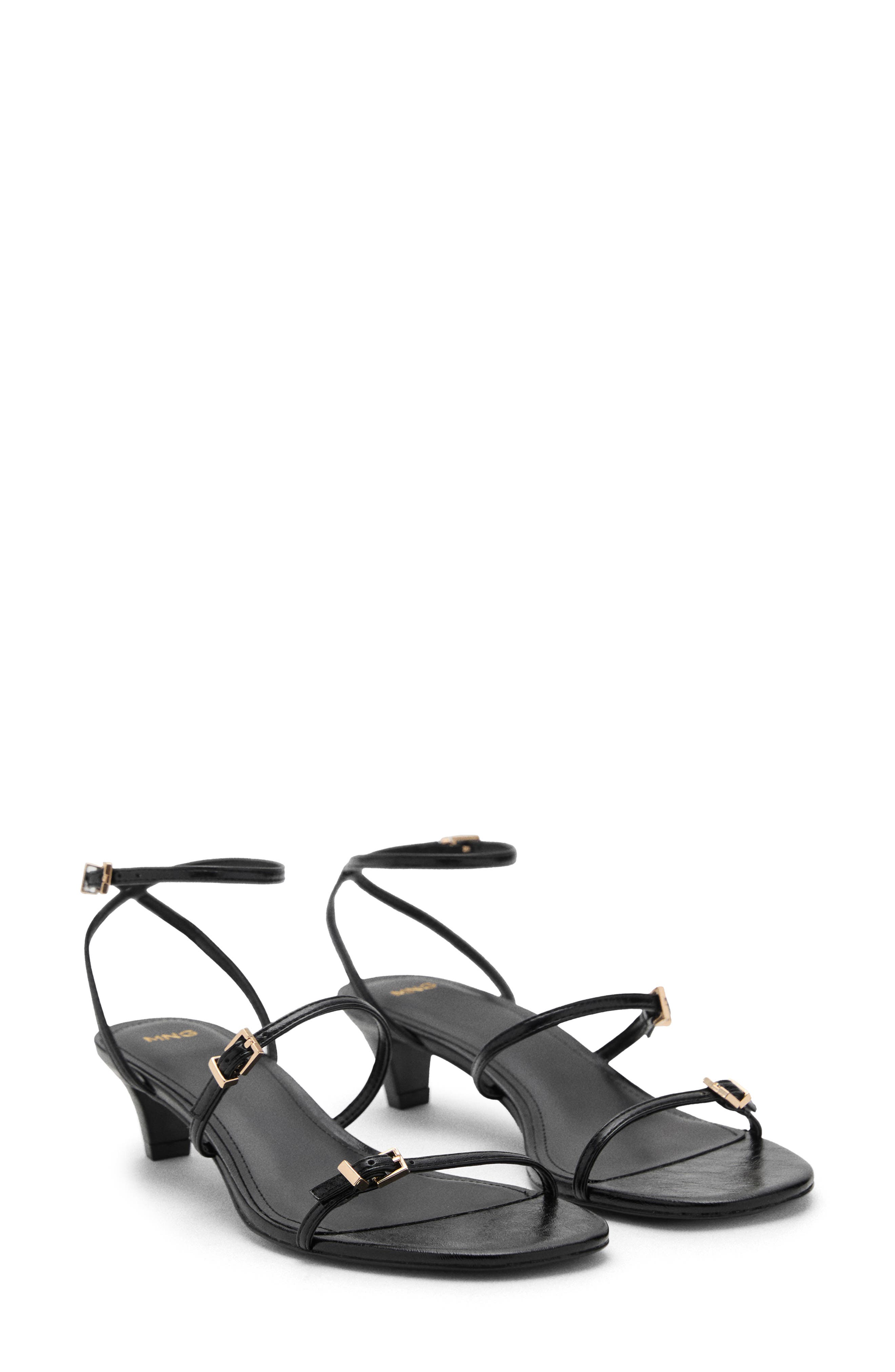 MANGO Strappy Kitten Heel Sandal, Main, color, Black