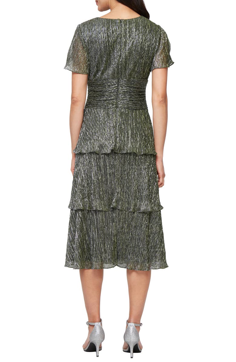 SL FASHIONS Metallic Surplice Neck Dress, Alternate, color, Emerald Green