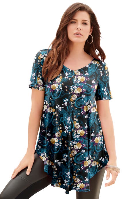 Plus Size Ultra Drape V-Neck Swing Tunic Top