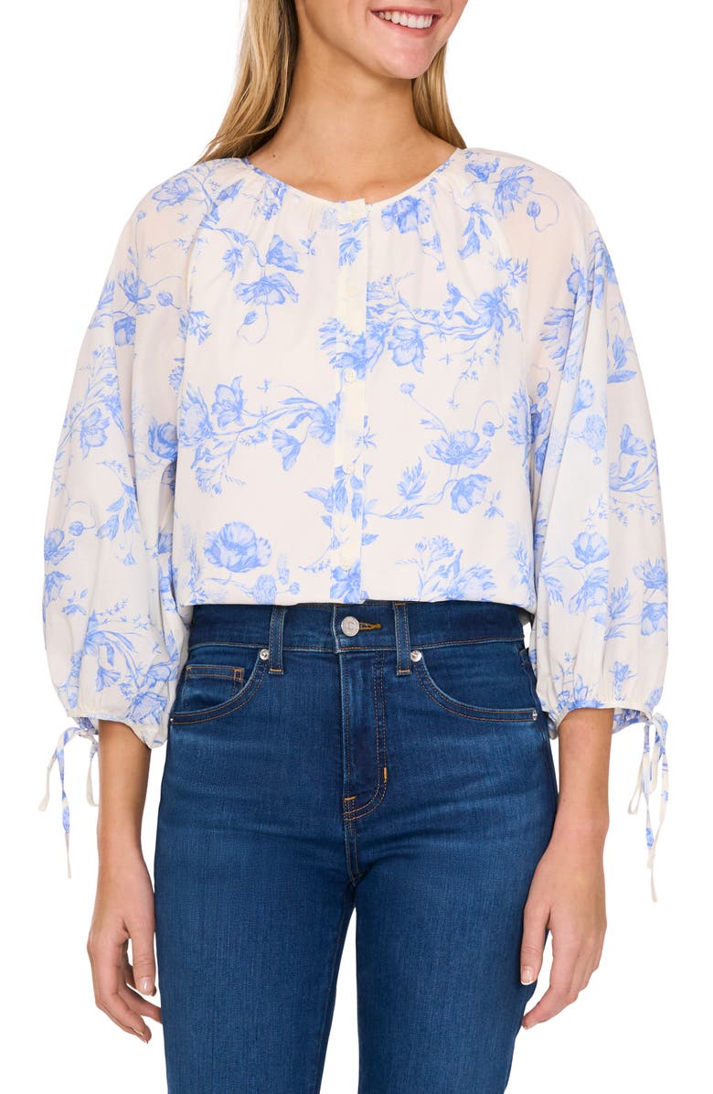 CeCe Floral Print Button-Up Woven Shirt, Main, color, 