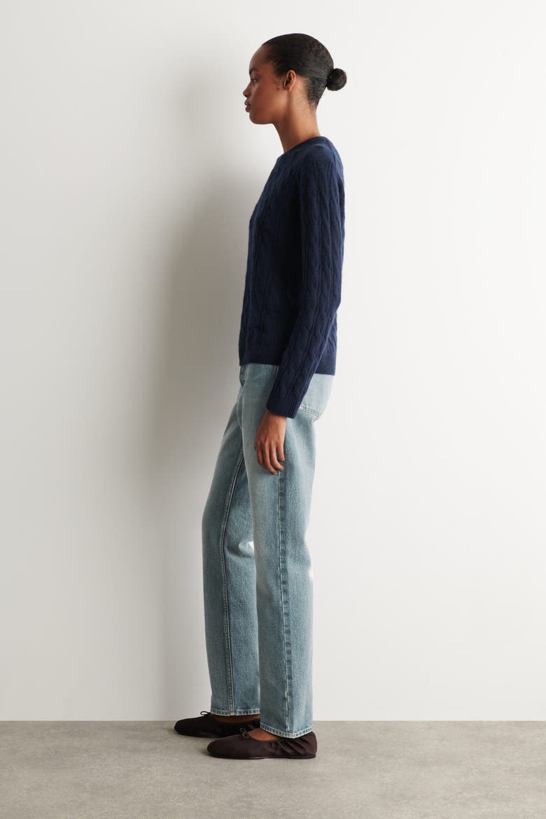 Cable-Knit Cashmere Sweater, Alternate, color, NAVY