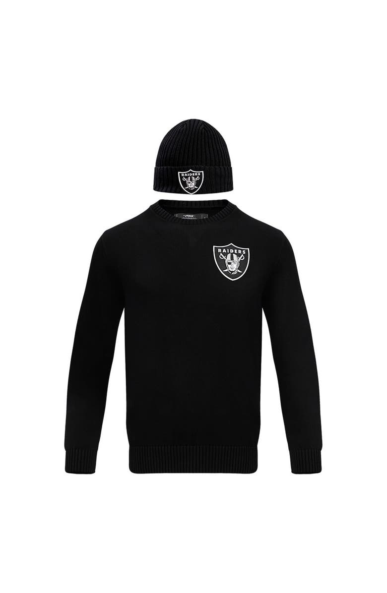 PRO STANDARD Men's Pro Standard Black Las Vegas Raiders Crewneck Pullover Sweater & Cuffed Knit Hat Box Gift Set, Alternate, color, Black